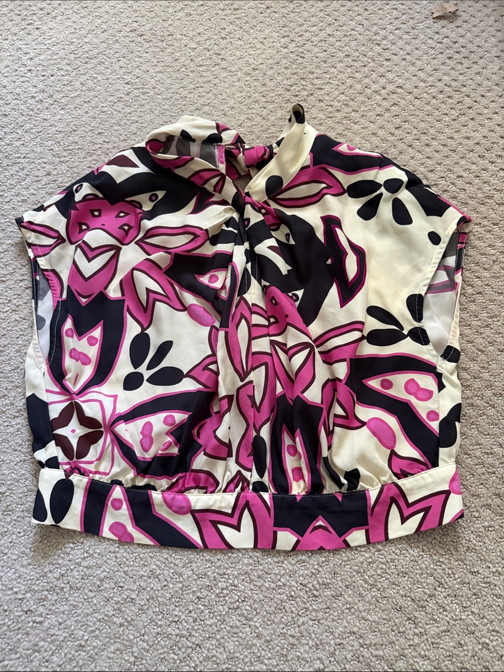 Ciebon Floral-Print Blouse in Pink, Black & Cream, Small